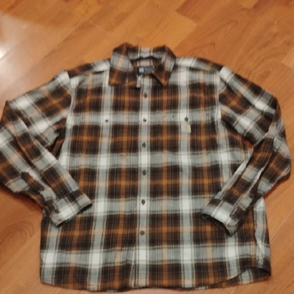 Carhartt Men's Casual Brown and White Plaid Shirt - Picture 3 of 5